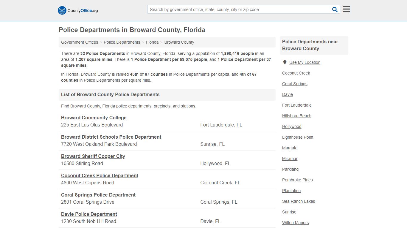 Police Departments - Broward County, FL (Arrest Records & Police Logs)